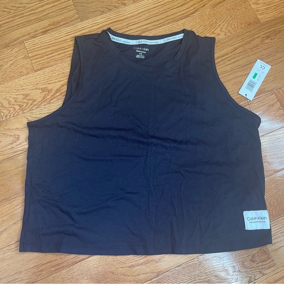 Calvin Klein Performance black cotton knit cropped sleeveless tank top Sz Large - Picture 10 of 10